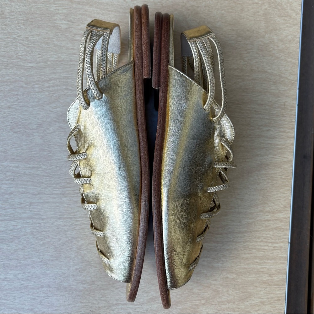 Sonia Rykiel Paris Open Toe Sandal Flats In Gold Sz 39 EU/ 8.5 US - Picture 11 of 13